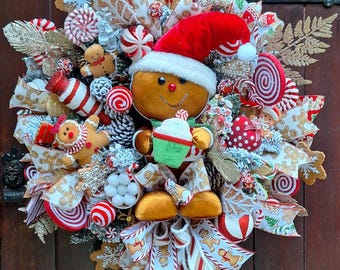 Gingerbread Wreath, Christmas Candy Cane Lane Gingerbread Wreath, Gingerbread Man Wreath,
