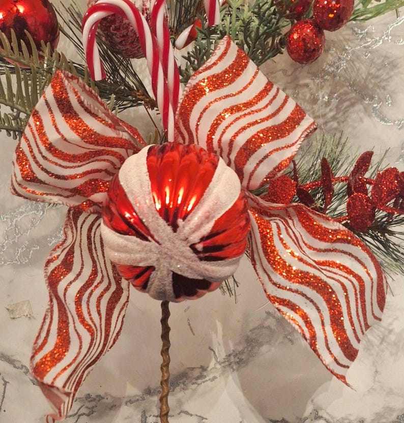 Christmas Candy Cane Green Pine Spray, Candy Cane Christmas Tree