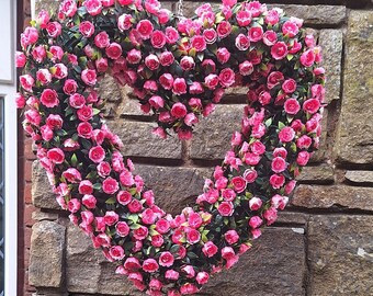 Hanging Topiary Rose Heart, Available in Pink Roses or White Roses