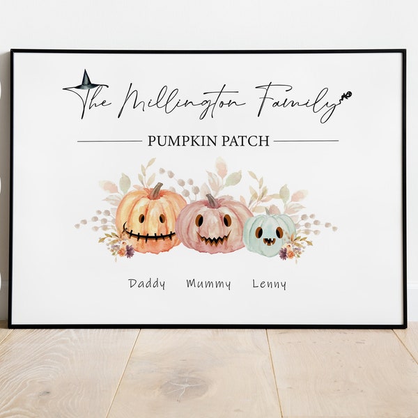 Personalised Halloween Family Print, Halloween décor, Keepsake, Pumpkin family, Halloween Print, Halloween Decorations, Trick or Treat, best