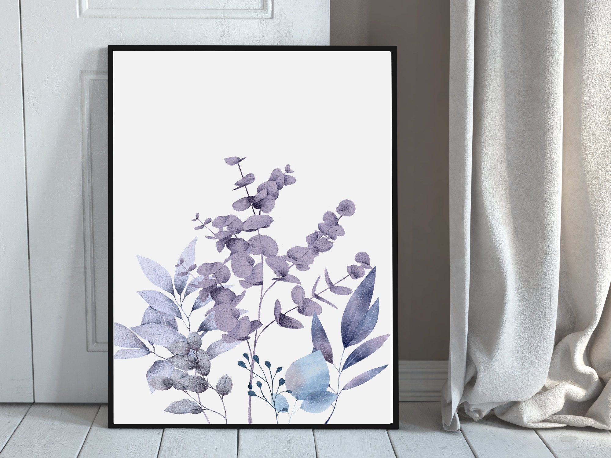 Printable Print Botanical Home Wall Decor Art Downloadable Prints Mystic Purple Leaves Watercolor Painting Print Floral Print