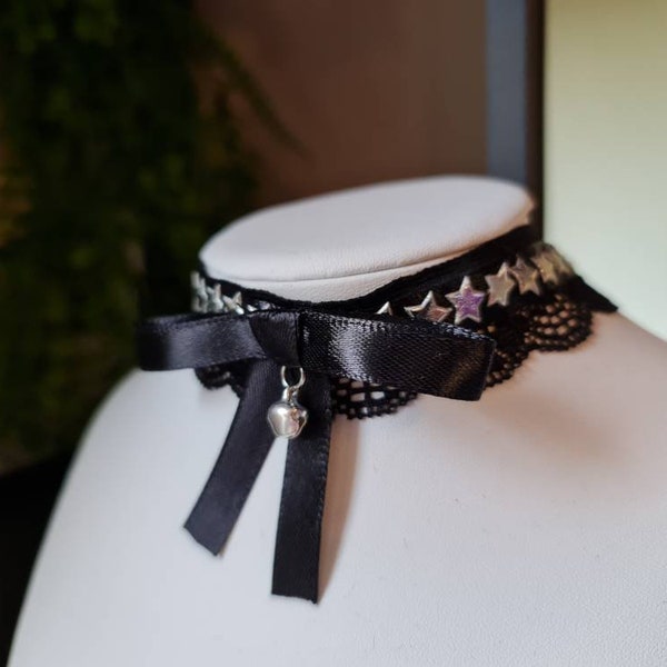 Black and Silver Gothic Lace Choker, Starry Skies