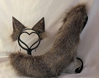 Costume da lupo composto da: Fascia per capelli da lupo mannaro | Orecchie di lupo e coda di lupo in peluche | Coda di lupo per donna e uomo come accessori per