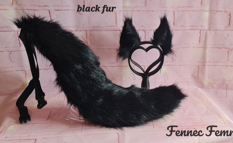 black puppy tail and ear set for costume and cosplay
