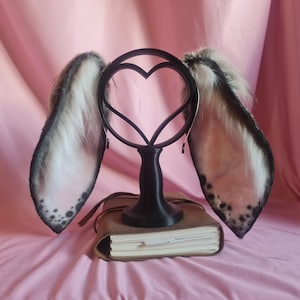 Grey and White Lop Bunny Ears