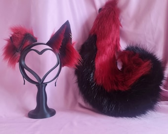 Black and Red Puppy Ears and Tail