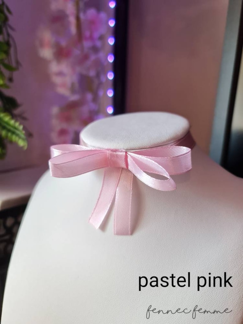 Cute Pastel Ribbon Chokers with Bows Pastel pink