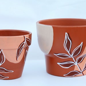 Desert Botanicals Pot | Hand Painted Boho Flower Pot | Indoor Outdoor line art   Planter | 6” Terra Cotta Clay Pot