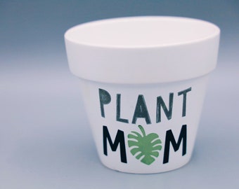 Plant mom Pot | Garden Gift Flower Pot | Hand-painted Planter | Terracotta 4.6”