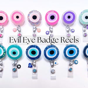 Evil Eye Badge Reel | Glitter Resin ID Badge | Nurse + Teacher Badge Holder | Custom Work Accessory | Healthcare Gift