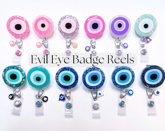Evil Eye Badge Reel | Glitter Resin ID Badge | Nurse + Teacher Badge Holder | Custom Work Accessory | Healthcare Gift