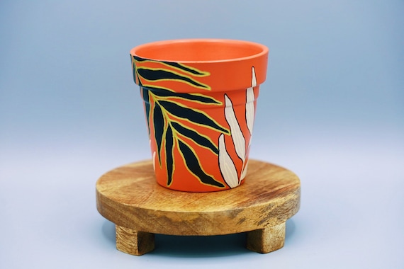 Hand Painted Terracotta Plant Pot | Orange Palms, 4 Inch - Etsy