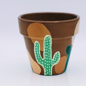 Hand Painted Cactus Clay Flower Pot | Boho Desert Planter