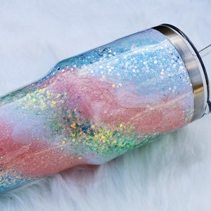 Pastel Milky Way Glitter Tumbler | Swirl opal | Handmade personalized Cup | Chunky Glitter Custom Resin Tumbler