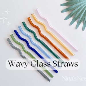 Wavy Glass Straw | Glass Wobbly Straw for 16oz Glass Can Cup | Glass Straw for Iced Coffee | Reusable Straw | Colorful Straws