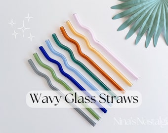 Gewellter Glasstrohhalm | Glas Wackel-Strohhalm für 16 Unzen Glasdosen-Cup | Glasstrohhalm für Eiskaffee | Wiederverwendbarer Strohhalm | Bunte Strohhalme
