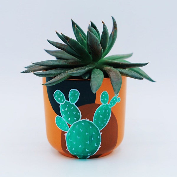 Kleiner Kaktus Topf | Handbemalter Blumentopf | Sukkulenten Topf | Abstraktes Design | Kleiner Übersitzer | Indoor Outdoor Topf | 3" Terracotta