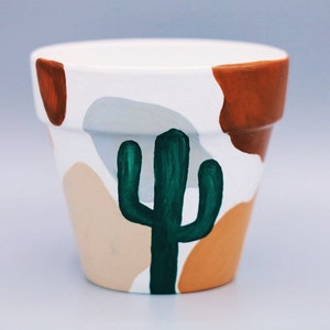 Pot du désert minimaliste | Pot de fleurs artistique en forme de cactus | Jardinière peinte à la main | Terre cuite blanche 4,6 po.