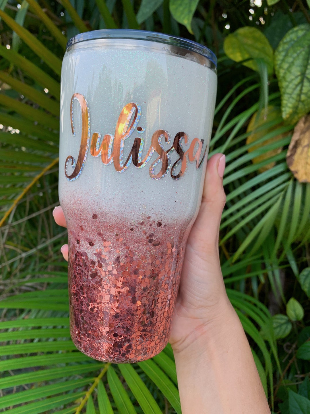 Custom Rose Gold Glitter Tumbler Two Tone Glitter Handmade Personalized