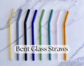 Bent Glass Straw | Glass Straw for 16oz Glass Can Cup | Glass Straw for Iced Coffee | Reusable Straw | Colorful Straws | Straw Cleaner