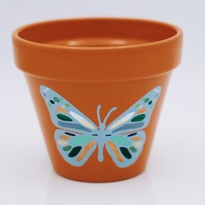 Minimal Schmetterling Topf | Indoor Outdoor Planter | Handbemalt | Kleiner 4-Zoll-Terrakotta-Blumentopf | Boho Blumentopf