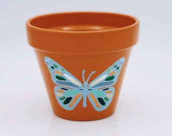 Hand Painted Butterfly Clay Pot | 4" Boho Planter