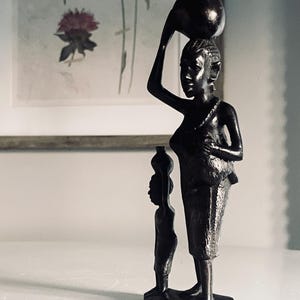 NOVICA Handmade Hardworking Mother and Child, Ebony Wood Sculpture, Black