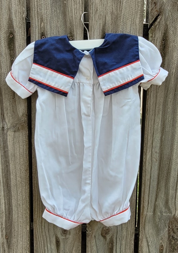 1990's Vintage Baby Romper / Baby Sailor Romper /… - image 2