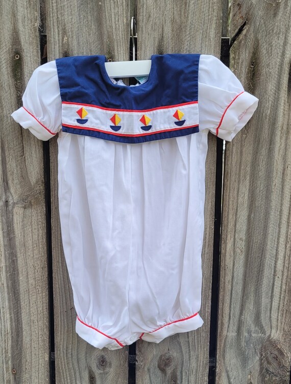 1990's Vintage Baby Romper / Baby Sailor Romper / 