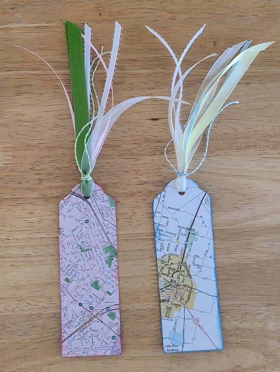 Travel Map Bookmarks Handmade Paper Bookmarks With Ribbon Set of 2