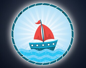 Red Sailboat LED Night Light: Nautical Nursery Wall Art