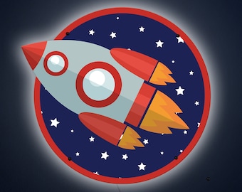 Rocketship LED Night Light: Space Wall Art Decor
