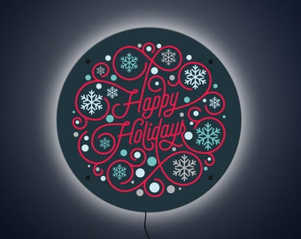 Happy Holidays LED Sign: Winter Snowflake Neon Light