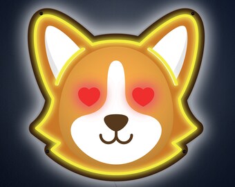 Corgi LED Sign: Heart Eyes Puppy Night Light, Dog Wall Art