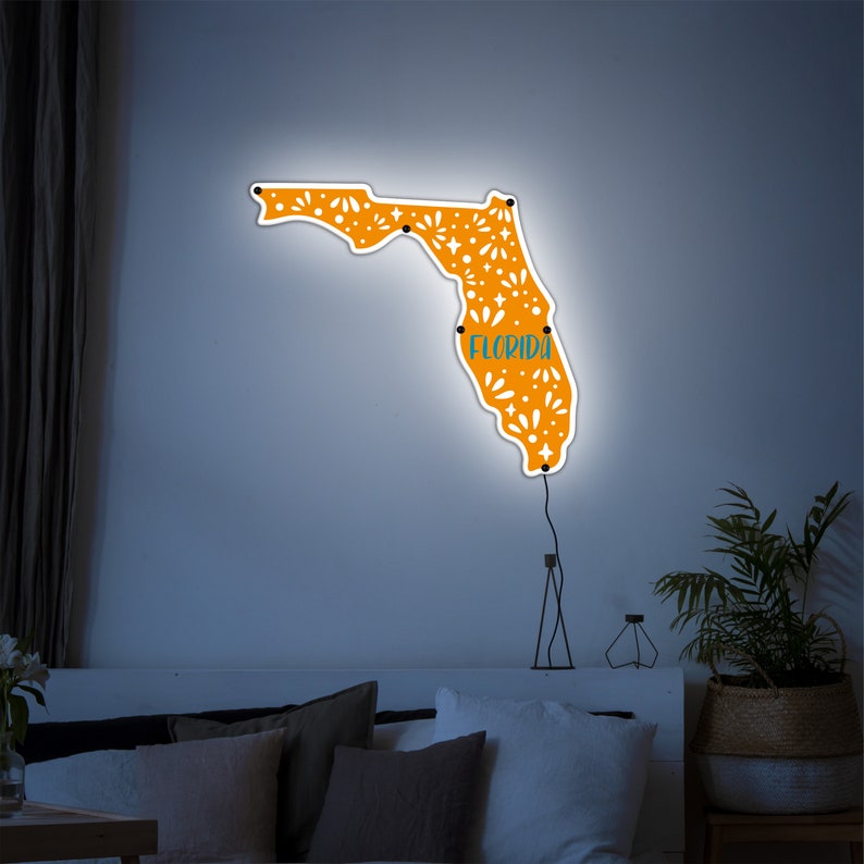 State of Florida Wall Art Light Up Florida State Outline Etsy