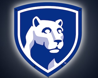 Penn State Shield LED Sign: Blue & White Wall Art