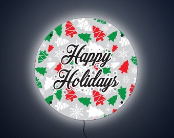 Happy Holidays LED Sign: Christmas Tree Pattern, Holiday Decor