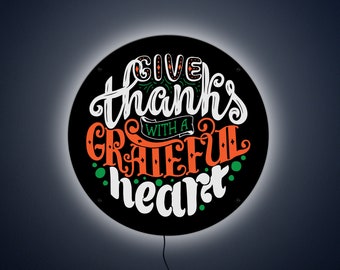 Give Thanks LED Sign: Fall Home Decor, Thanksgiving Light-Up Sign