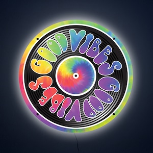Good Vibes Record LED Sign, Wall Art, LED Sign, Home Decor, Gift, Present,  Good Vibes LED Sign, 70s Inspired Wall Art, Plug In Mood Light