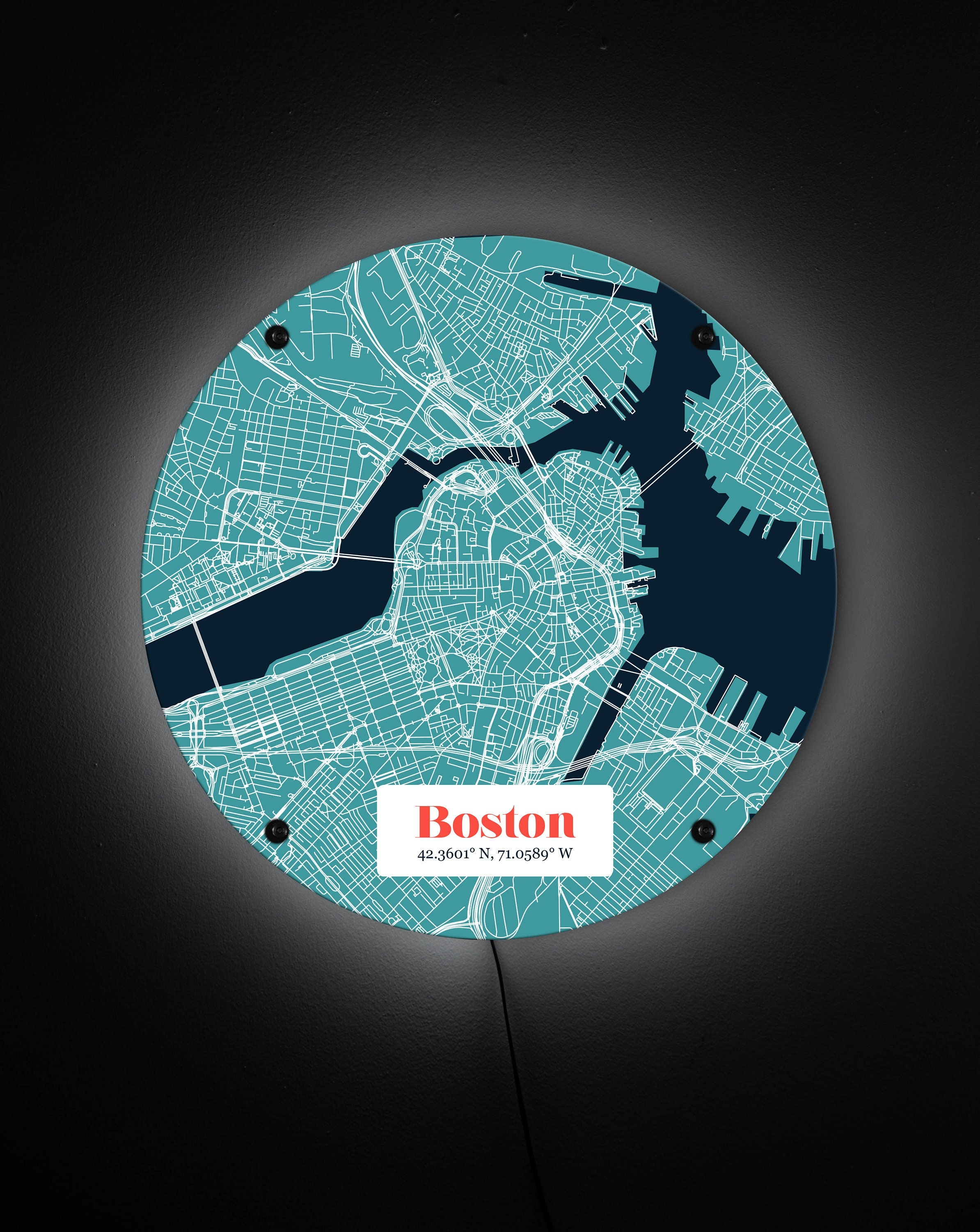 Boston City Map LED Sign: Teal & Blue Acrylic Wall Decor - Etsy
