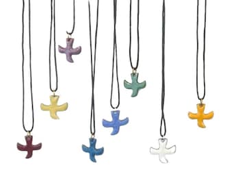 Taizé Halskette Friedenstaube 2x2 cm mit Lederband, Br. Marc de Taizé