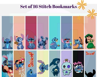 Set of 16 Stitch digital bookmarks to Download and print - Silhouette, Cricut, print and cut