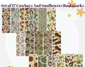 Set of 17 Cowboy's And Sunflower digital bookmarks to Download and print - Silhouette, Cricut, print and cut