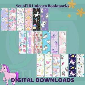 Set of 18 Unicorn Digital bookmarks to Download and print - Silhouette, Cricut, print and cut