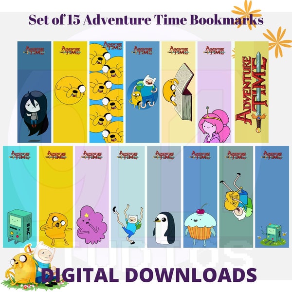 Set of 15 Adventure Time digital bookmarks to Download and print - Silhouette, Cricut, print and cut