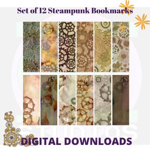 Set of 12 Steampunk digital bookmarks to Download and print - Silhouette, Cricut, print and cut