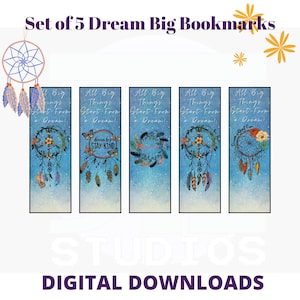 Set of 5 Dream Big digital bookmarks to Download and print - Silhouette, Cricut, print and cut