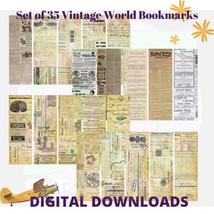 Set of 35 Vintage World digital bookmarks to Download and print - Silhouette, Cricut, print and cut
