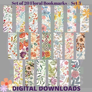 Set of 20 Floral digital bookmarks to Download and print - Silhouette, Cricut, print and cut- Set 3