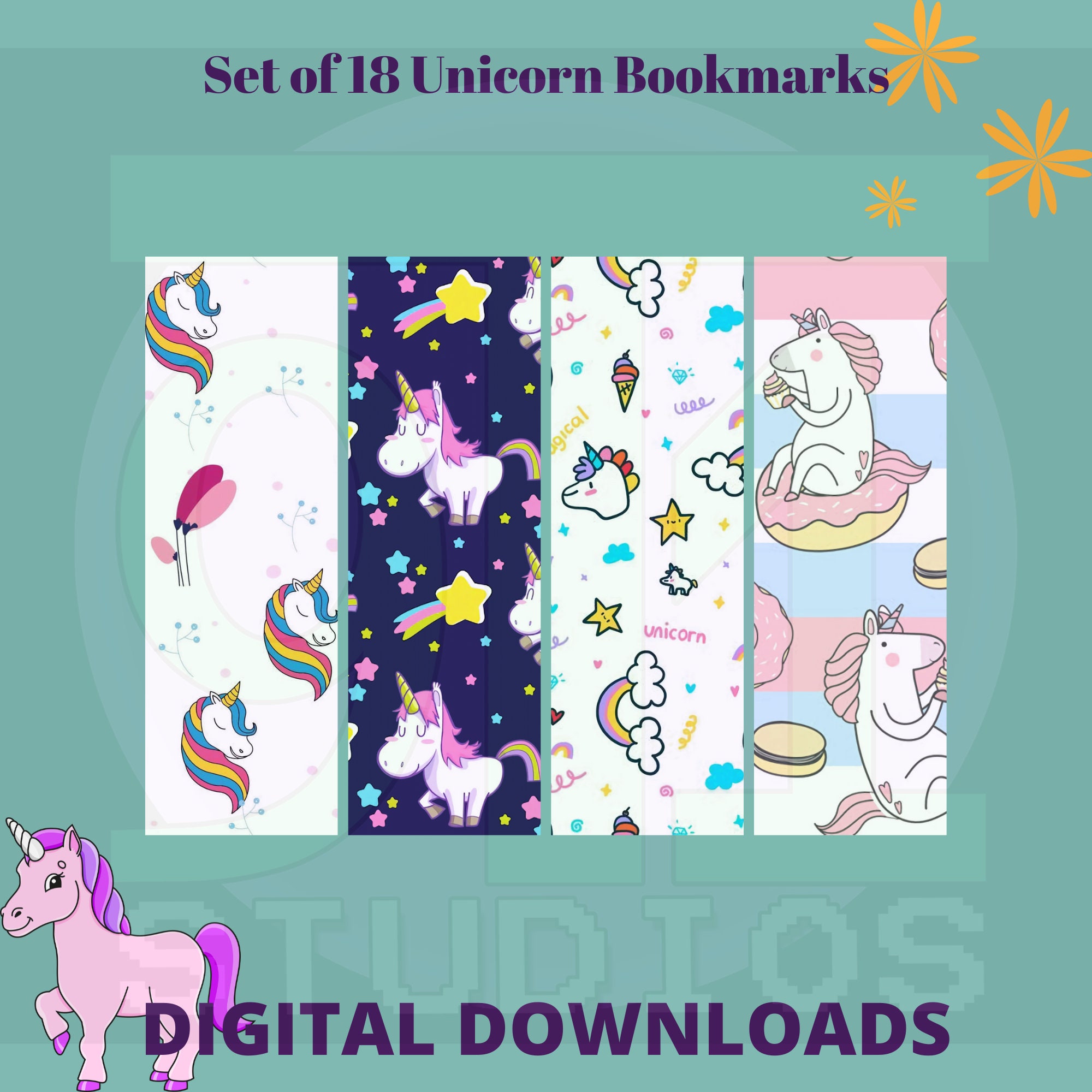 Set of 18 Unicorn Digital Bookmarks to Download and Print - Silhouette ...